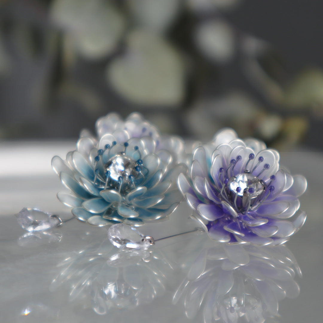 Peacock Flower Earrings Purple
