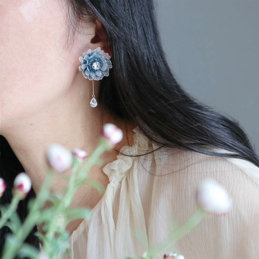 Peacock flower earrings Blue
