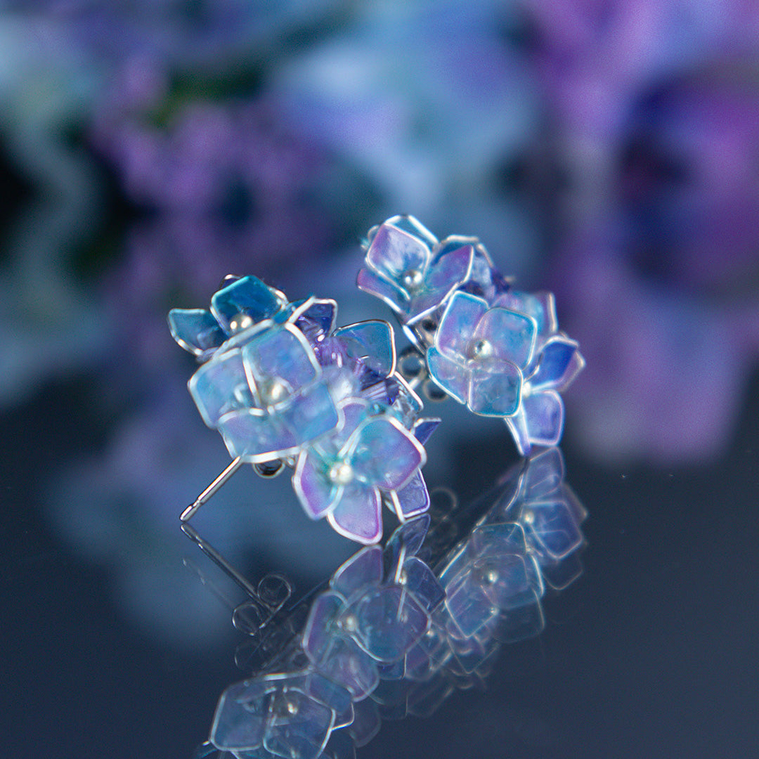 雨露紫陽花耳飾り