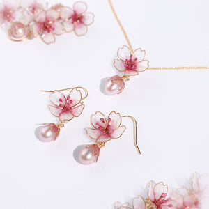 Set of phantom cherry earrings and necklace