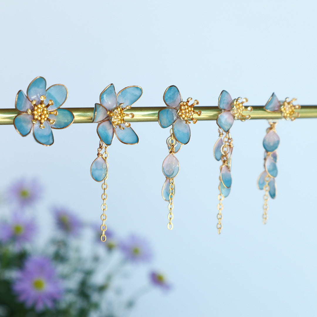 New series with two flower fortune telling earrings (green &amp; pink) to choose from