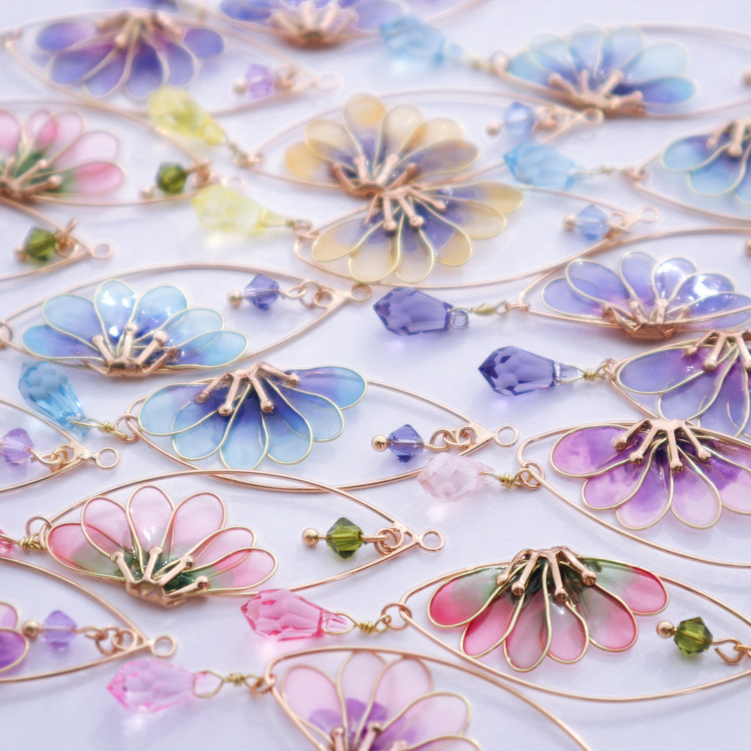 fan flower earrings pink