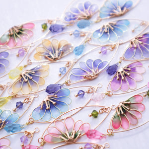 fan flower earrings pink